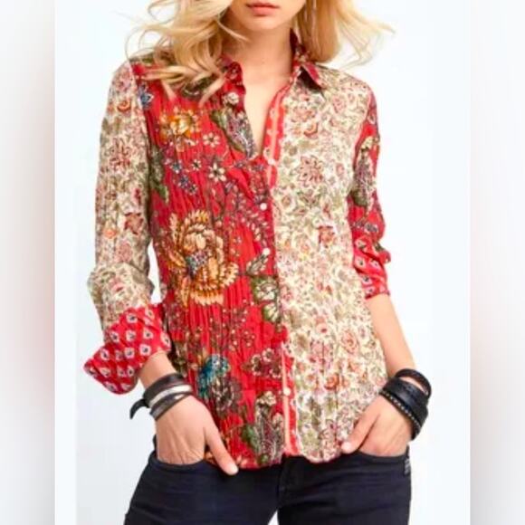 SUNDANCE Patchwork Handkerchief Shirt, Festival, Coastal, Boho, Hippie, Artsy, S - Picture 1 of 8